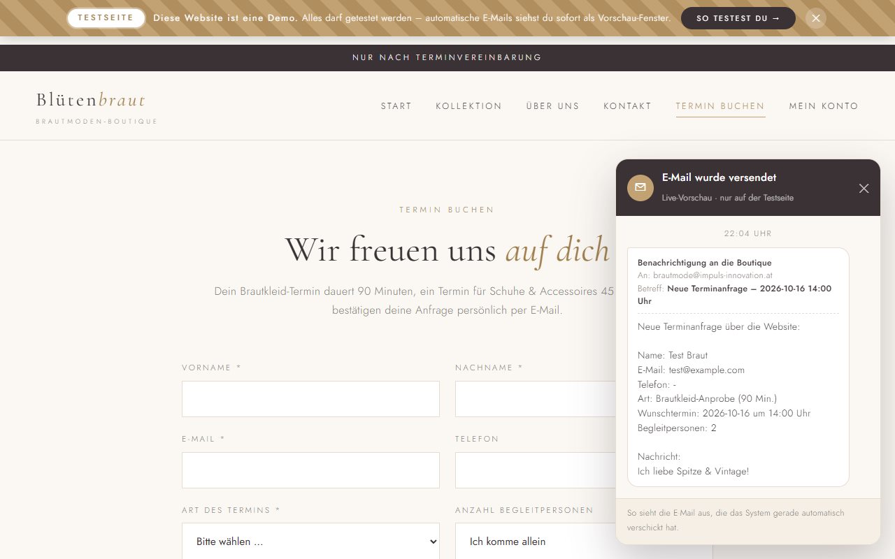 Vorschau der automatisch versendeten E-Mail